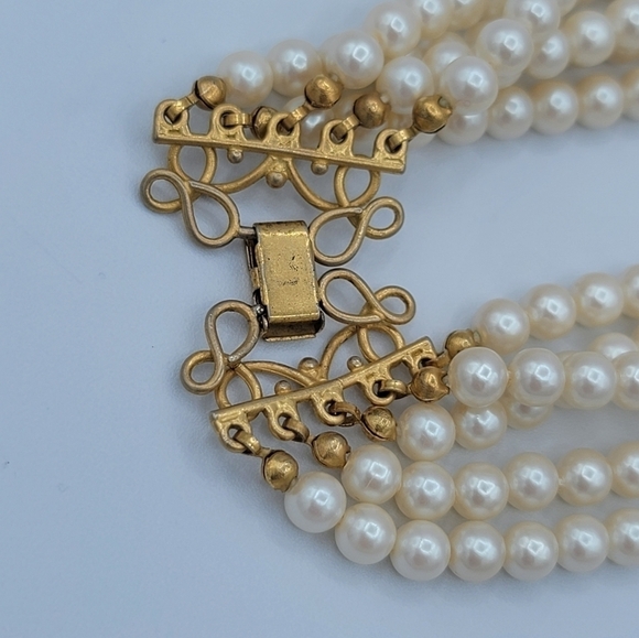 Vintage Necklace Faux Pearl Crystal Necklace #749 - Picture 8 of 9